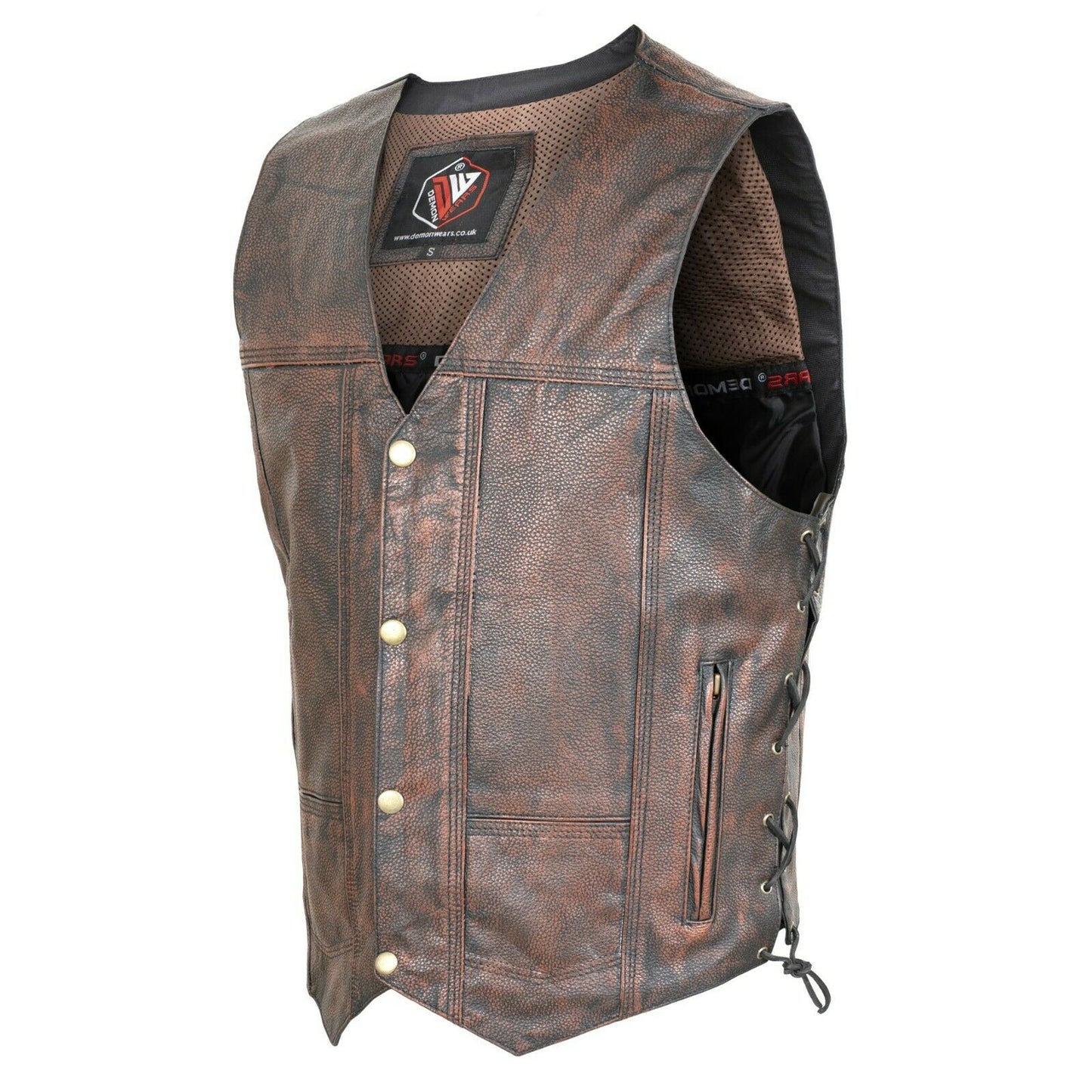 ZAWIAR Men's Distressed Brown Motorcycle Waistcoat Vest for Bikers