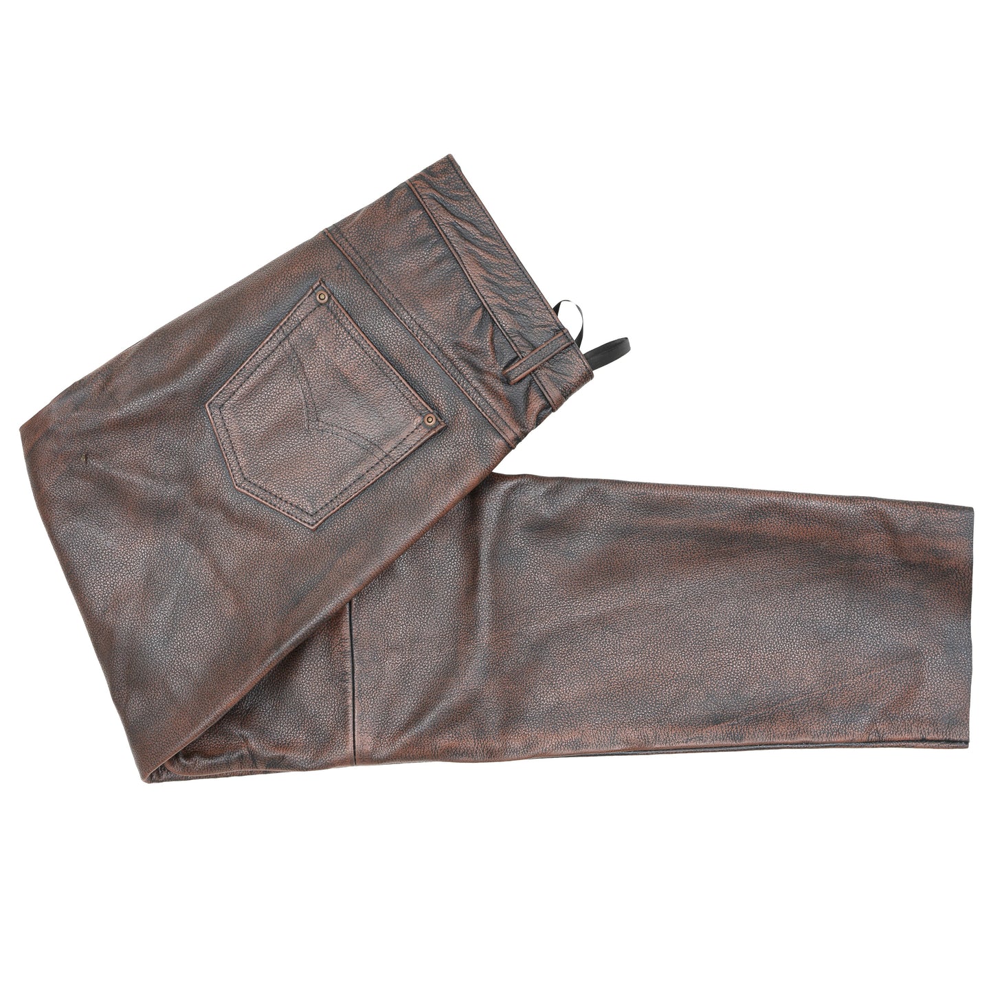 ZAWIAR Men's Brown Distressed Leather Classic Motorcycle Trousers Pants for Bikers