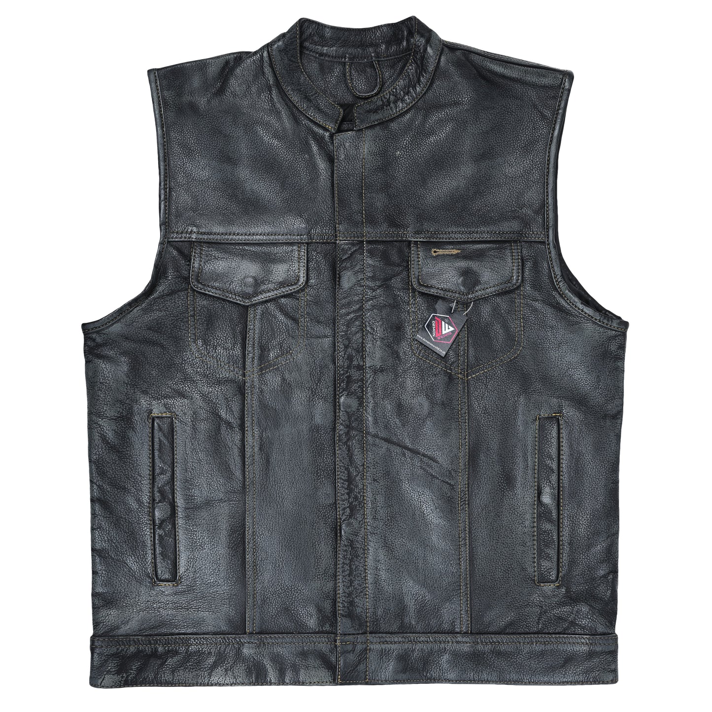 ZAWIAR Men's Grey Distressed Club Style Classic Motorcycle Waistcoat Vest for Bikers