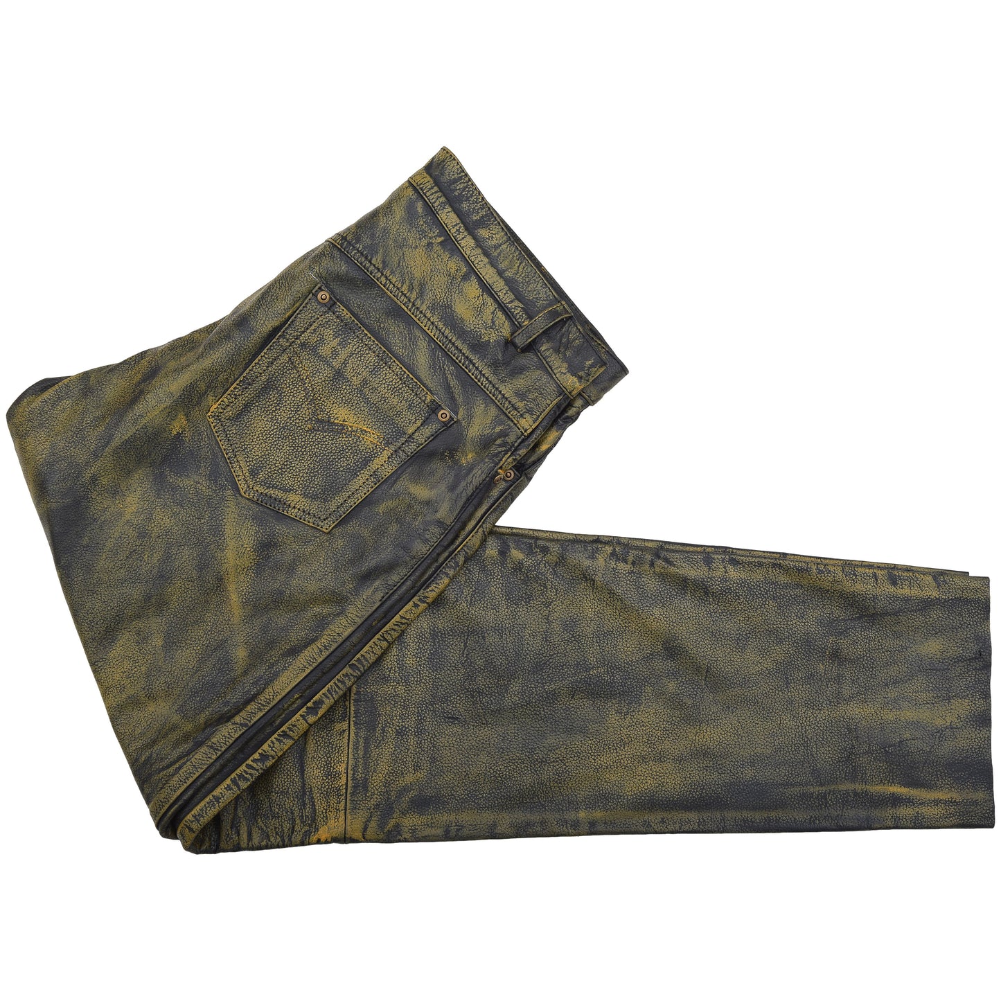 ZAWIAR Mens Distressed Classic 5 Pocket Leather Motorbike Trousers